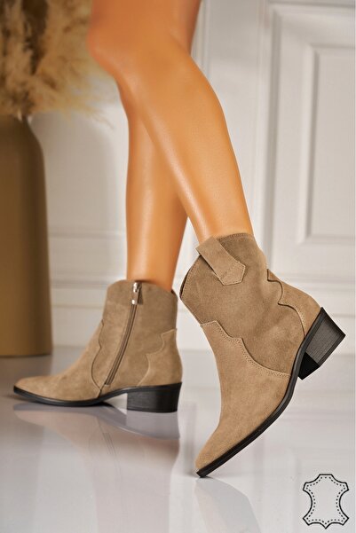 Joana Women's Beige Suede Leather Boots Nivma