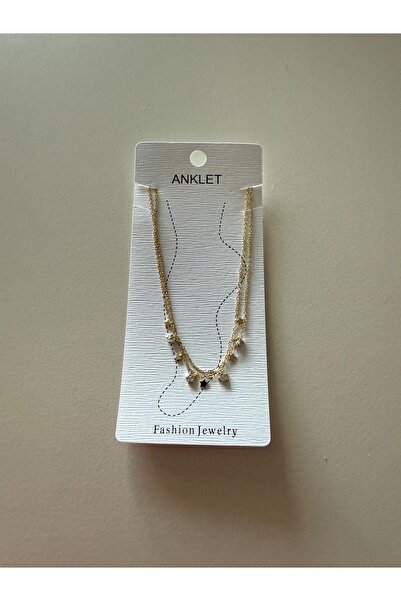 misstakıjewerly ÇELİK GOLD RENK İKİ ZİNCİRLİ TAŞLI HALHAL