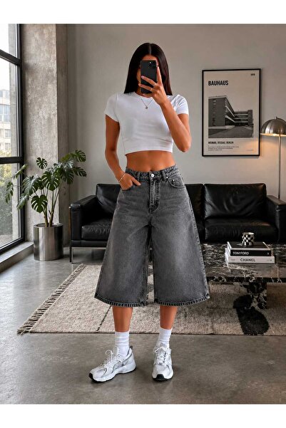 eyonnwear Y2K Washed Baggy Unisex Denim Shorts Bermuda