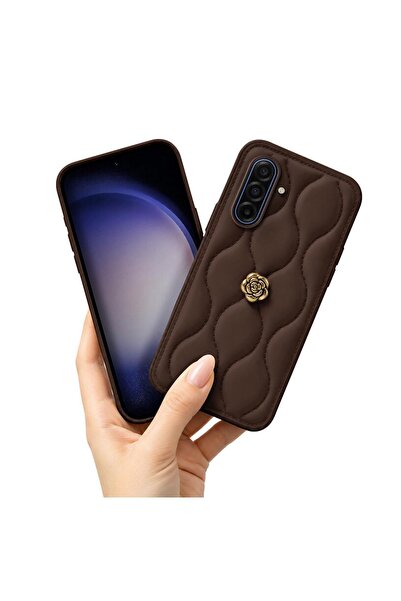 Zebana Samsung Galaxy A37 Uyumlu Kılıf Camellia Deri Kılıf Kahverengi