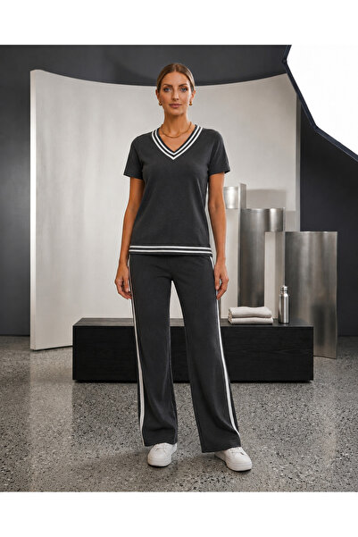 Valeria Butik Women's Casual Stripe Detailed Set
