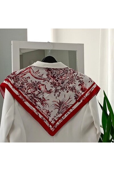 LENTE AKSESUAR Women's Premium Patterned Shawl-Silk Satin Textured Scarf