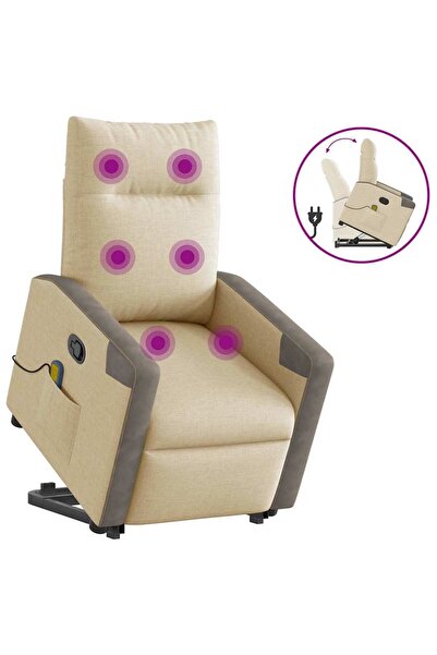 vidaxl Fotoliu masaj rabatabil cu ridicare, crem, material textil