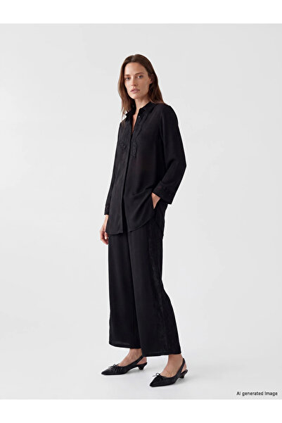LC Waikiki Black Women's Trousers with Elastic Waist and Lace Detail