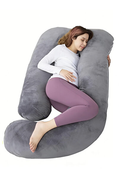Yoawllty Grey U-Shaped Pregnancy Pillow, Full Body Maternity Pillow with Repl...