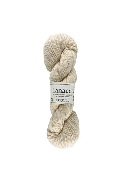 Etrofil Fir de tricotat Lanacot crem 55% lână merinos organică 45% bumbac org...