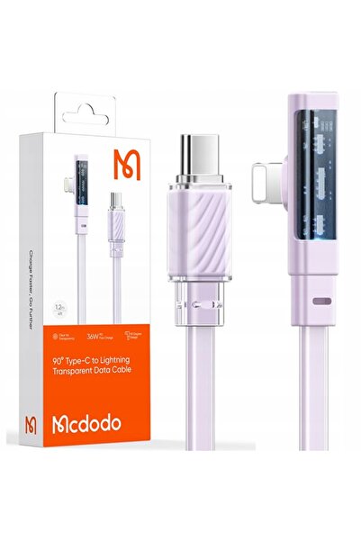 Mcdodo Cablu plat USB-C la Lightning cotit 36W pentru iPhone 13 14 Mov 2M