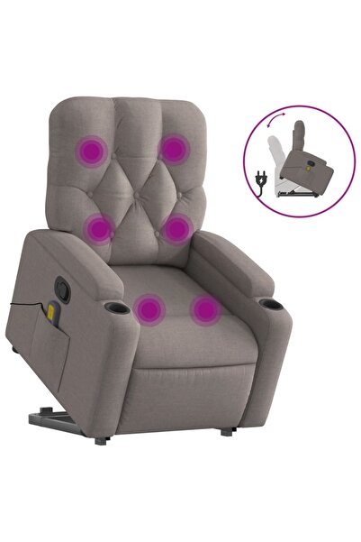 vidaxl Fotoliu rabatabil de masaj cu ridicare, gri taupe, textil