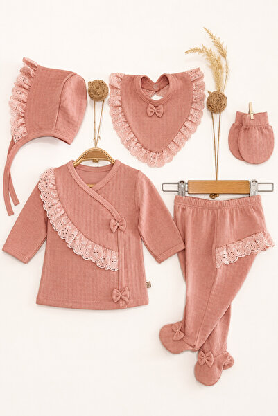 pufien Cute Baby Girl Embroidered Newborn Set of 5 Pink