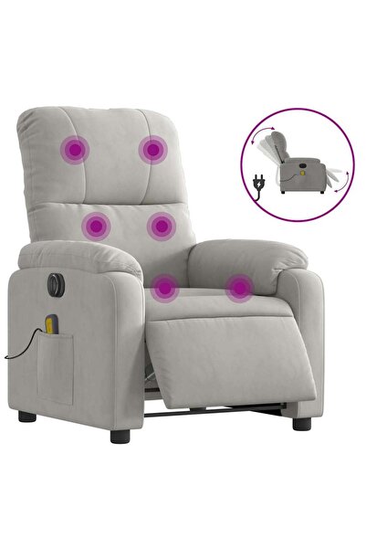 vidaxl Fotoliu de masaj rabatabil electric, gri deschis, microfibră