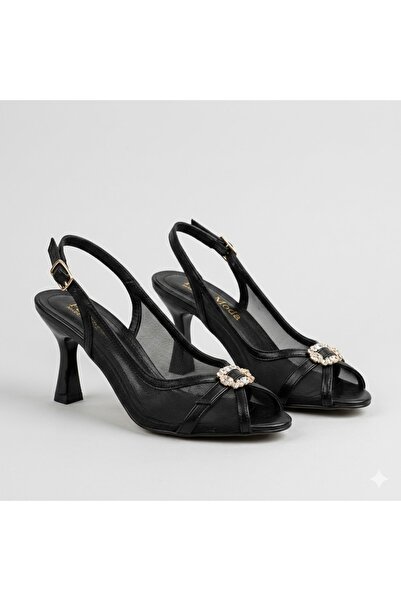 KİNDEP (Park Moda) Stone Detailed Heeled Open-Toe Women's Evening Dress Shoes...