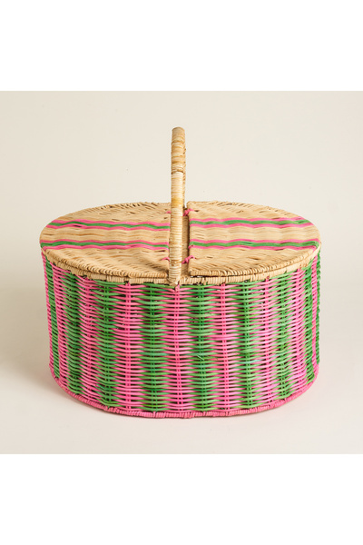 Zsa Zsa Zsu Tam Dao Yeşil - Pembe Rattan Sepet 40x30x38 Cm