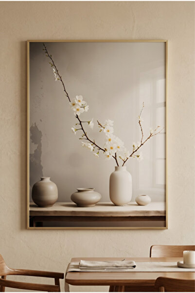 sayetablo Pure Blossoms - Gerçek Cama Baskı Gold Alüminyum Metal Çerçeveli Te...