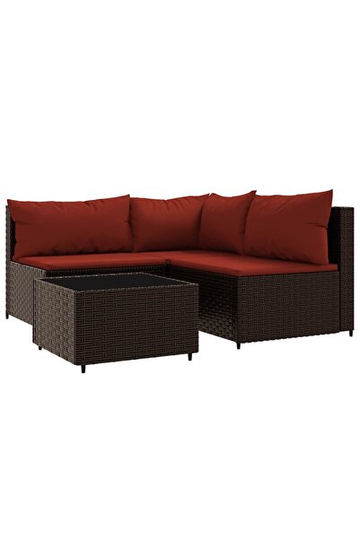 vidaxl Set mobilier de grădină cu perne, 4 piese, maro, poliratan