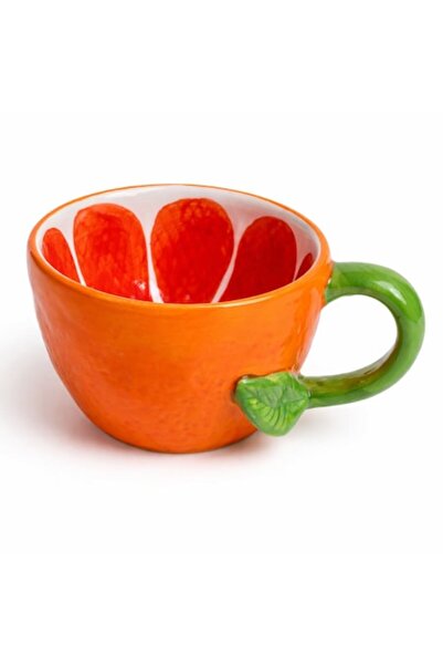 SHOPIENS Cană din dolomit 330ml Portocalie, pentru cafea și ceai, cu design c...
