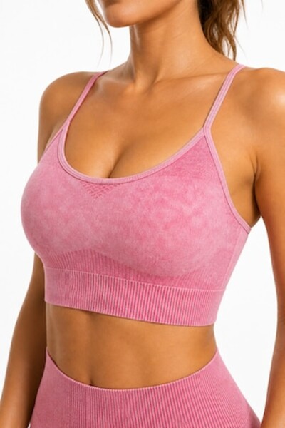 SHOPIENS Women's Sports Bra Pink Acid Wash Adjustable Straps Elastic Slim Fit...