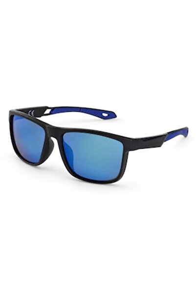 SHOPIENS Men's Square Black Rubber Frame Sunglasses Blue Mirror Lenses Contra...