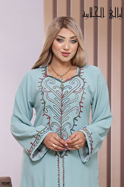 Lyaly aljlabyh Embroidered Cold-Rolled Crepe Crepe Jalabiya (Ma-Jalabiya) Sum...