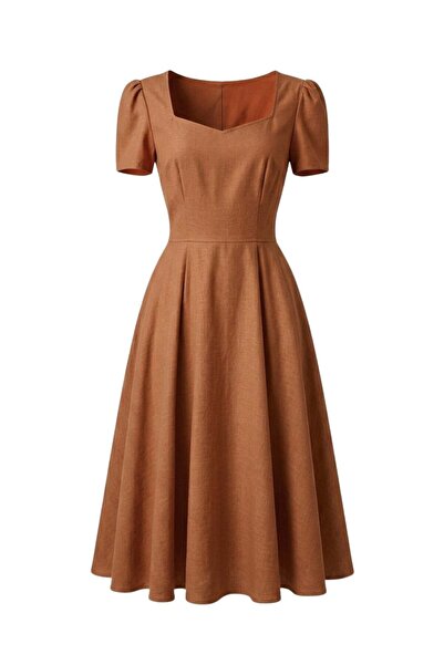 Retrobird Design Matilda Long Dress Women Cinnamon Color