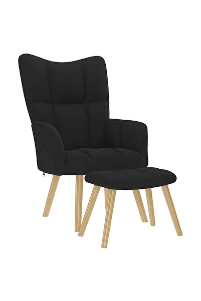 vidaxl Lounge chair with stool, black, textile
