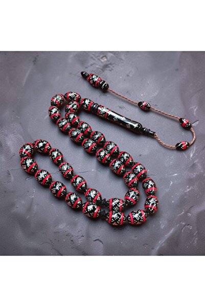 İnan Tesbih Special Craftsmanship Barley Cut Coral and Silver Inlaid 7.5X11.5...