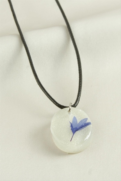 Generic Brand Bi̇reycel Cornflower Oval Epoxy Necklace (173212) - Mi