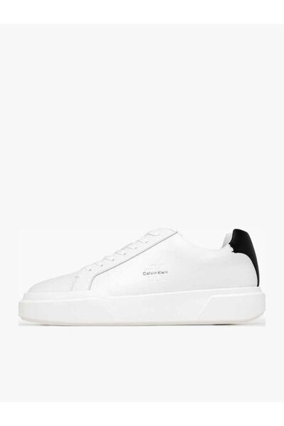 Calvin Klein Jeans ΧΟΝΤΡΗ ΣΟΛΑ ΤΥΠΟΥ CUPSOLE, ΔΕΡΜΑΤΙΝΟ, ΜΕ ΚΟΡΔΟΝΙΑ, ΛΕΥΚΟ