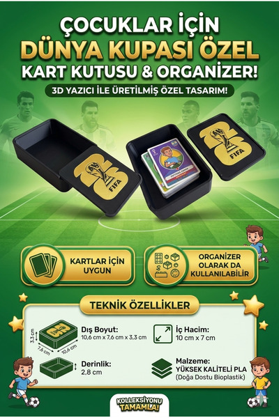 Mus3D Dünya Kupası Temalı Futbolcu Kart Saklama Kutusu | 3D Baskı PLA Organiz...