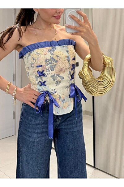 Butik La Vie Çiçek Baskılı Korse Büstiyer
