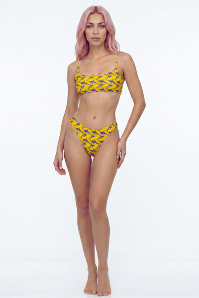 L'Espadon Akdeniz Gündoğumu ve Kılıç Balığı Desenli Premium Bandeau Bikini Üstü