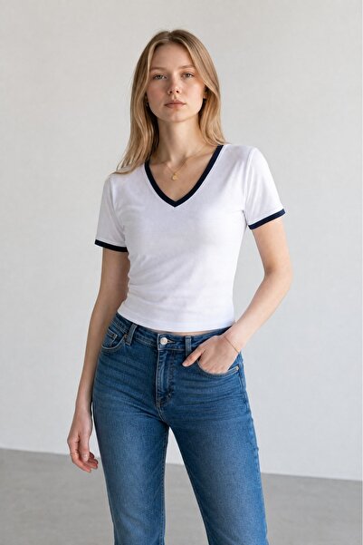 Altamira Women's White Piping Detailed Bodysuit