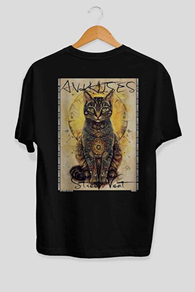 Ankhises 97 Cats for Cat Lovers Printed Black Oversize T-Shirt 100% Cotton Un...