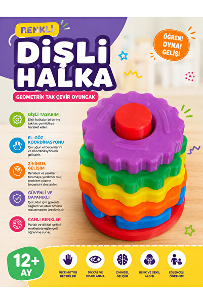 NESTLY Renkli Dişli Halka Sıralama Oyuncağı – Eğitici Geçirme ve Dizme Oyunu