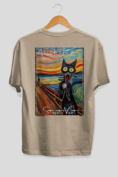Ankhises Μπλουζάκι  "For the Love of Cats " με στάμπα 23 γατών, μπεζ, oversiz...