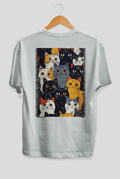 Ankhises 27 Cats for the Sake of Cat Love Printed White Oversize T-Shirt 100%...
