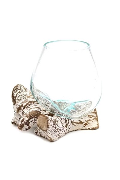 Ancient wisdom Melted Glass on Wood - White Washed - Small Vase