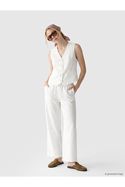 LC Waikiki Nevavm Women's Linen Blend Trousers with Elastic Waist