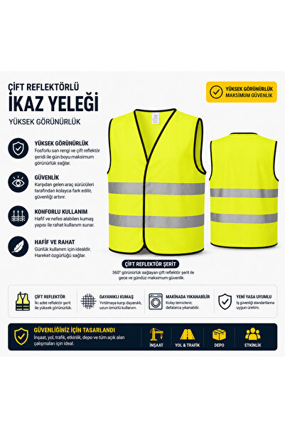ery iş güvenliği ekipmanları Çift Reflektörlü Sarı İkaz Yeleği Yüksek Görünür...