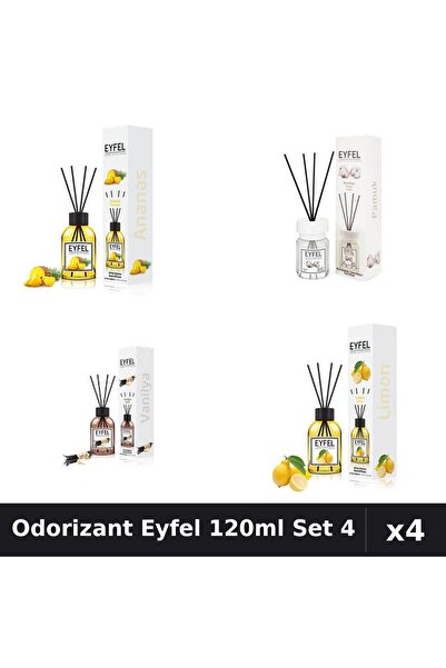 Eyfel Set 4 Odorizant Camera Betisoare 120ml - Ananas, Bumbac, Vanilie, Lamaie