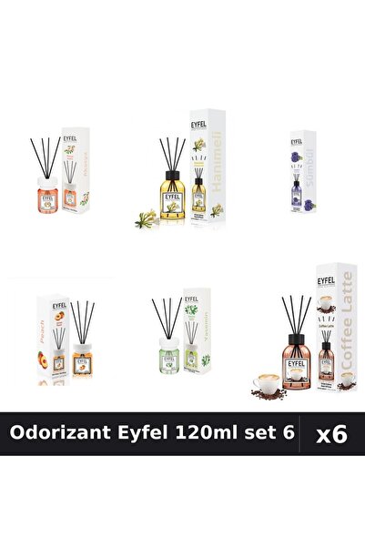 Eyfel Set 6 Odorizante Camera Betisoare 120ml - Acacia, Cafea, Iasomie, Piers...