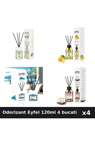 Eyfel Set 4 Odorizant Camera Betisoare - Iasomie, Lamaie, Ocean, Cafea - 120ml