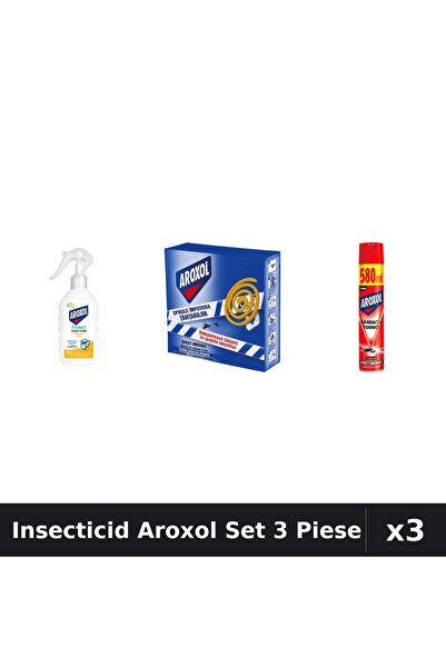 Aroxol Set 3 Insecticid - Loțiune 200ml, Spirale 10buc, Spray 580ml - Protecție