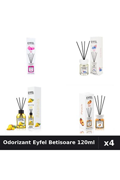 Eyfel Set 4 Odorizant Camera Betisoare 120ml - Bubble Gum, Orhidee, Ananas, P...