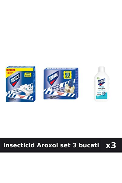 Aroxol Set 3 Insecticid - Pastile, Aparat 45 Nopti, Loțiune 200ml - Protecție...