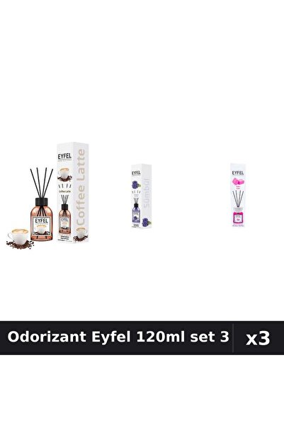 Eyfel Set 3 Odorizant Camera Betisoare 120ml - Cafea, Zambile, Bubble Gum