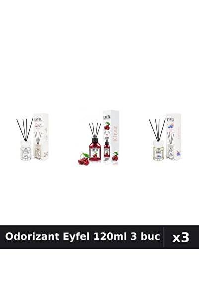 Eyfel Set 3 Odorizante Camera Betisoare 120ml - Bumbac, Cireșe, Orhidee