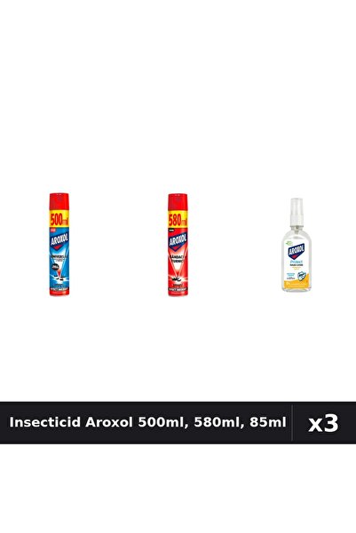 Aroxol Set 3 Spray Insecticid 500ml, 580ml + Loțiune Repelent 85ml - Protecți...