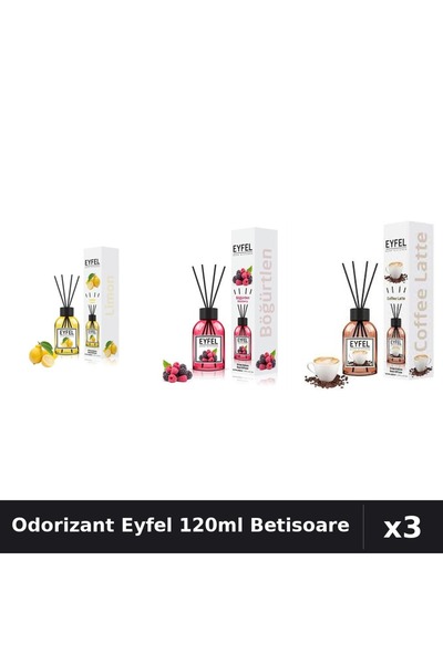 Eyfel Set 3 Odorizant Camera Betisoare 120ml - Lămâie, Fructe Pădure, Cafea