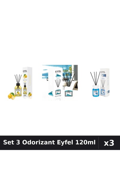 Eyfel Set 3 Odorizante Camera Betisoare, Cool Water, Lamaie, Ocean, 120 ml