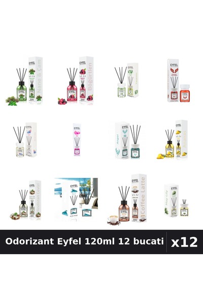 Eyfel Set 12 Odorizant Camera Betisoare 120ml - 12 Arome Asortate, Parfum Intens